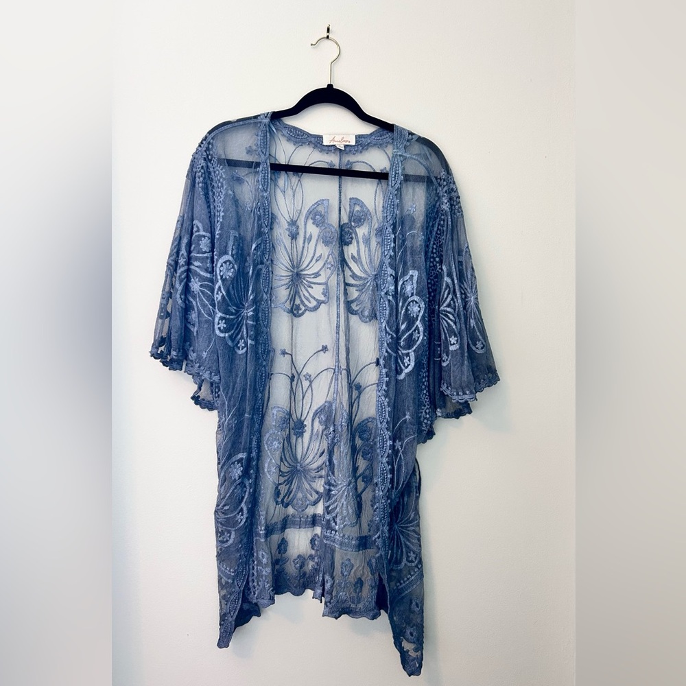 Blue Sheer Embroidered Kimono
